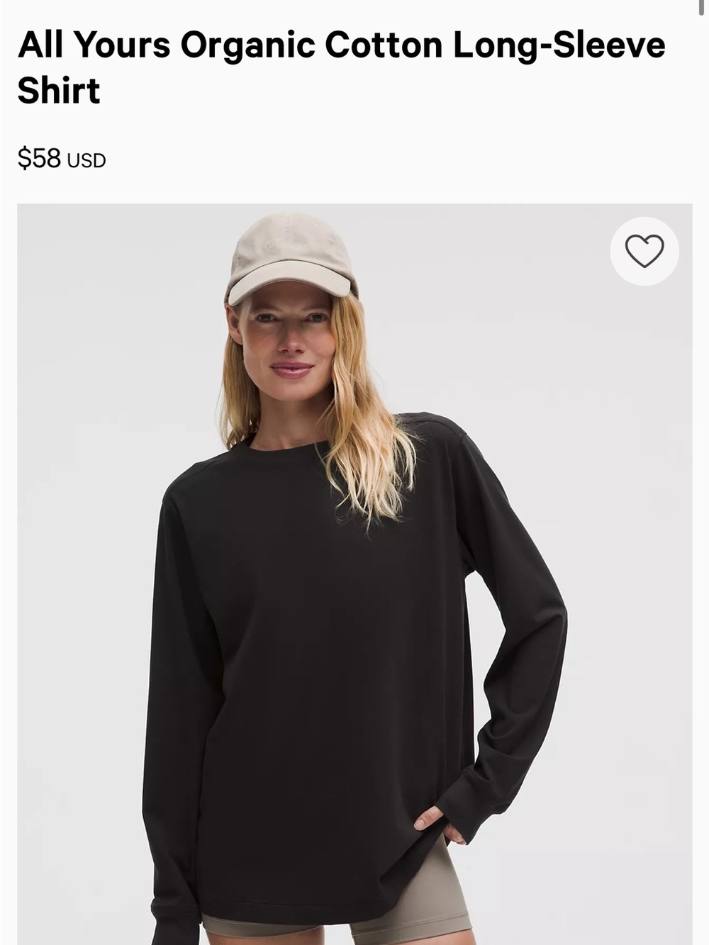 NWOT lululemon Black Organic Cotton All Yours Long-Sleeve Shirt